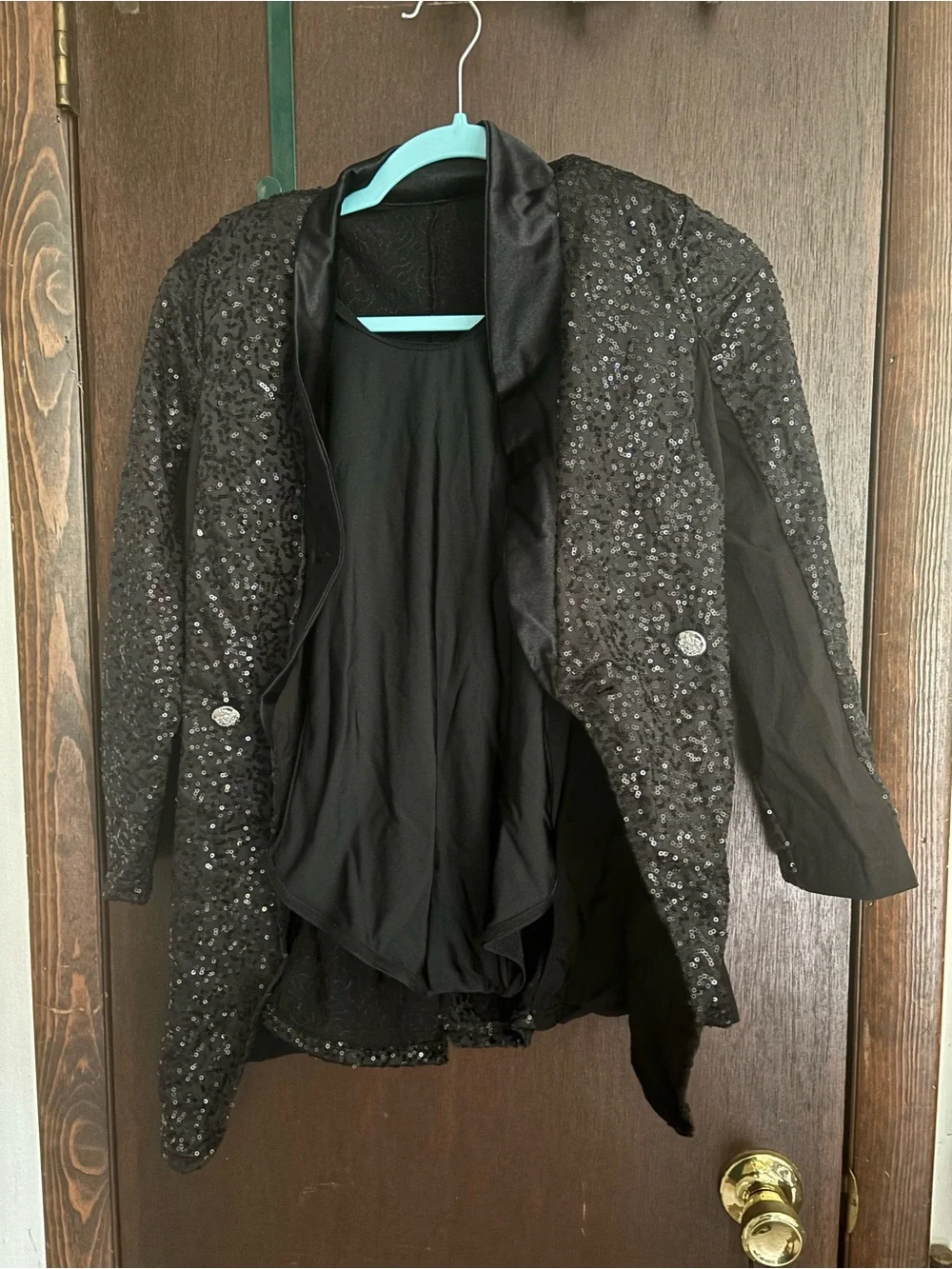 Girls Jazz Costume- Black Sequin Blazer with Leo, Hat and Gloves